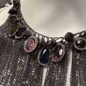 Lauren Ralph Lauren Silver Fringe Necklace with Multi-Color Stones